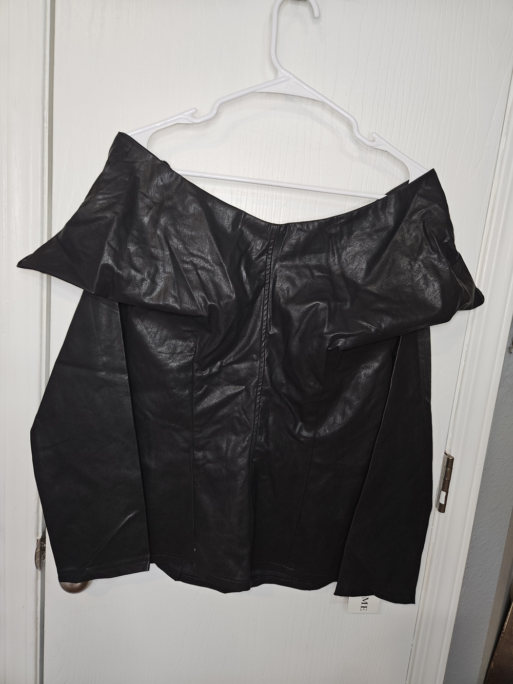Off-Shoulder Black Faux Leather Blouse